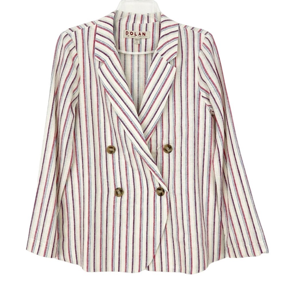 Anthropologie Dolan Anna Double Breasted Striped Blazer Size XS Linen Cotton